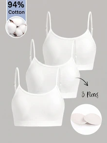 Girlism Kids Tween Girls And Spring/Summer New Simple Casual Padded Skin-Friendly Comfortable Underwear 3pcs Pieces Set, All-Season Wear - White - View 1