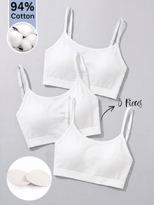 Girlism Kids Tween Girls And Spring/Summer New Simple Casual Padded Skin-Friendly Comfortable Underwear 3pcs Pieces Set, All-Season Wear - White - View 3