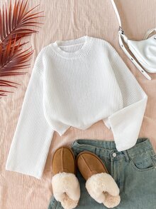 SHEIN Tween Girls Tween Girl Simple Autumn/Winter Casual Versatile Daily Solid Color Sweater - White - View 3