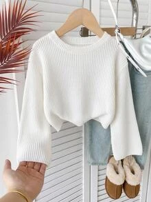 SHEIN Tween Girls Tween Girl Simple Autumn/Winter Casual Versatile Daily Solid Color Sweater - White - View 7