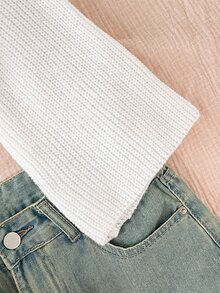 SHEIN Tween Girls Tween Girl Simple Autumn/Winter Casual Versatile Daily Solid Color Sweater - White - View 5