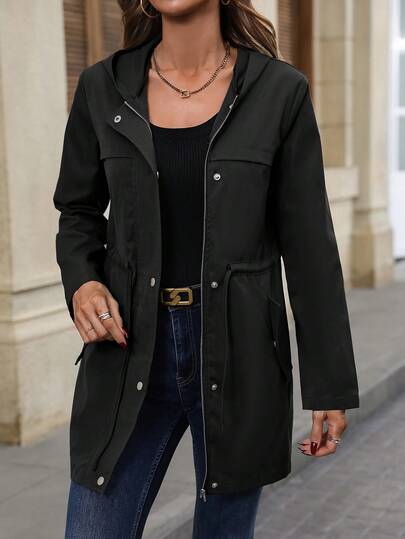 SHEIN Veste à capuche décontractée pour le travail avec cordon de serrage à la taille pour le printemps et l'automne