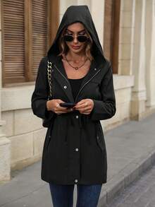 SHEIN Spring And Autumn Casual Drawstring Waist Workwear Hooded Jacket Fall Winter Cloth For Women - Black - View 6