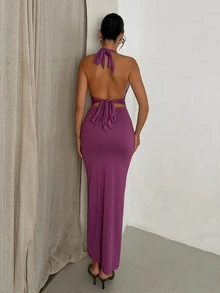 Nuvra Gaun Bodycon Seksi 2-in-1 Wanita Tanpa Punggung dengan Leher Halter, Pengontrol Perut, Pengangkat Bokong, dan Pembentuk Pinggang - Merah - View 4