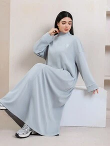 Veilorie Women's Solid Color Casual Long Sleeve Sweatshirt For Gatherings And Outings - Grey - View 5