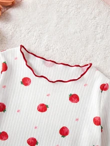 SHEIN 2 Pieces Newborn Cute Cartoon Pattern Ruffled Round Neck Short-Sleeve Knitted Comfortable Fit - Multicolor - View 4