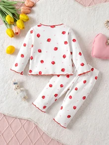 SHEIN 2 Pieces Newborn Cute Cartoon Pattern Ruffled Round Neck Short-Sleeve Knitted Comfortable Fit - Multicolor - View 3
