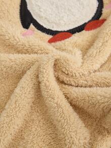 SHEIN Cottnline Cute Penguin Embroidered Fluffy Fleece Pajama Set Soft Teddy Plush Hooded Lounge Set - Beige - View 5