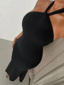 Nuvra Women's 2-In-1 Halter Neck Backless Tummy Control Butt Lift Waist Shaping Body Contour Long Dress - Black - View 8