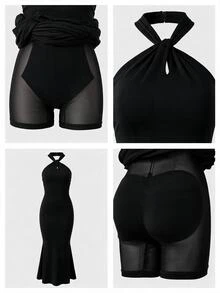 Nuvra Women's 2-In-1 Halter Neck Backless Tummy Control Butt Lift Waist Shaping Body Contour Long Dress - Black - View 3