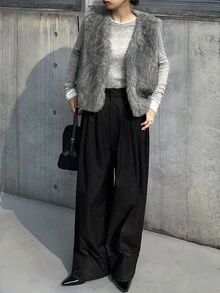 FRIFUL 女款優雅人造毛皮背心外套 秋季 - 灰色 - 查看 3
