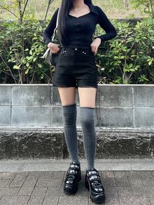 FRIFUL 女款夏季休閒交叉綁帶短褲 - 黑色 - 查看 5