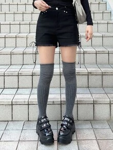 FRIFUL 女款夏季休閒交叉綁帶短褲 - 黑色 - 查看 3