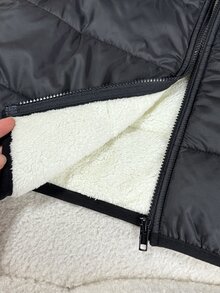 SHEIN Kids Tween Girl Tween Girls Winter Autumn Coats Thermal Lined Vest Jacket School Student Black And White Modest Graphic - Black - View 7