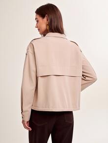 Briarwyn Fall And Winter Beige Stand Collar Shoulder Button Short Loose Casual Jacket With Drawstring Hem Everyday Road Trip Travel Autumn - Khaki - View 7