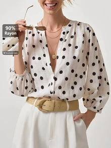 Briarwyn Elegant Women's Polka Dot Sheer Textured Fabric Blouse,Off-White Summer Fashion Button,Office Spring Clothing,Vacation Outfits Women Top - White - View 11