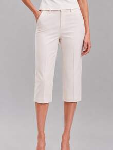 Zerodot Women Cream Tailored Capri Suit Pants Office Formal Spring Fall - Apricot - View 1