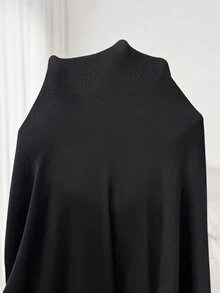 Plussiva Plus Size Maternity Casual Baggy Elegant Solid Color Dress, Autumn Fall Photoshoot Black - Black - View 6