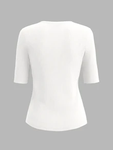 SHEIN Women's Casual Solid Color Short Sleeve T-Shirt, Versatile For Summer - White - View 2