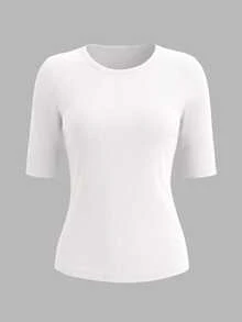 SHEIN Women's Casual Solid Color Short Sleeve T-Shirt, Versatile For Summer - White - View 5