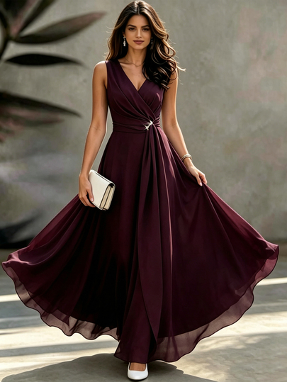 SHEIN Women's New V-Neck Elegant Long Sleeveless Dress, Party Dress, Date Dress,