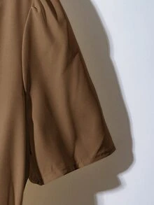 RosyDaze 女士优雅复古简约纯色泡泡袖系带连衣裙，夏季棕色连衣裙，女士优雅棕色连衣裙，咖啡棕色连衣裙，夏季连衣裙，美拉德风格夏季棕色服装，适合大学校园穿着 - 咖啡棕 - 查看 5