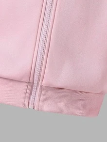 SHEIN 青少年女孩長袖秋季套裝，休閒時尚針織抓絨內裡連帽拉鍊短款衛衣與針織長褲 2 件組 - 粉色 - 查看 8