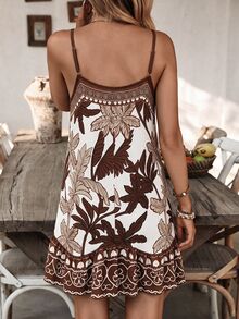Swim Lushoire New Women's Leopard Print Spaghetti Strap Swimsuit Cover-Up Dress, Beach Vacation Outfit, Elegant Women's Dress, Easter Dress, Casual Dress, Holiday Dress, Country Dress, Blue Dress, Summer Beach Wear - Brown - View 2