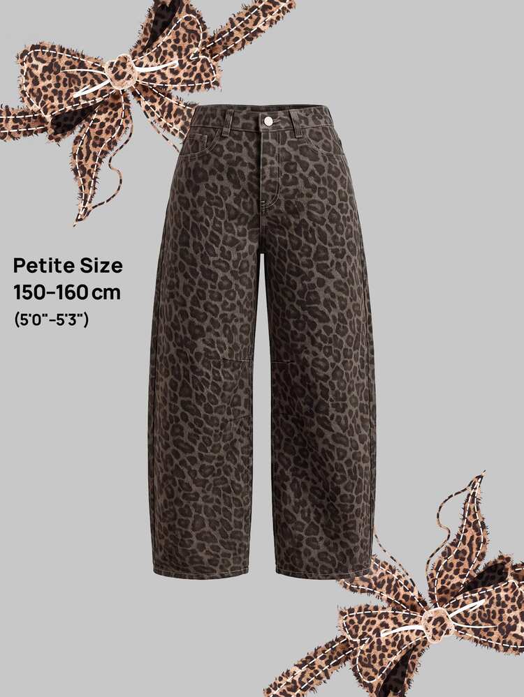 SHEIN PETITE بنطلون جينز نسائي بطبعة نمر منحني الساق رمادي بطبعة نمر بوهيمي جرونج ملابس الشارع للخروج في الليل - متعدد الألوان - مشاهدة 1