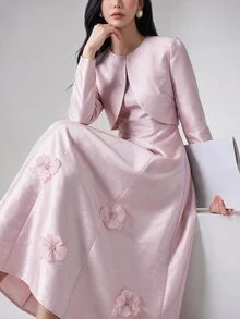 Heiryn Solid Satin Dress Dusty Pink Jacket Wedding Formal Mother Of The Bride Bride Getting Ready Summer Romantic Elegant - Pink - View 1