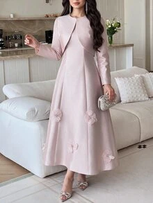 Heiryn Solid Satin Dress Dusty Pink Jacket Wedding Formal Mother Of The Bride Bride Getting Ready Summer Romantic Elegant - Pink - View 6