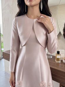 Heiryn Solid Satin Dress Dusty Pink Jacket Wedding Formal Mother Of The Bride Bride Getting Ready Summer Romantic Elegant - Pink - View 4