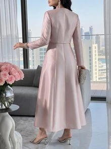 Heiryn Solid Satin Dress Dusty Pink Jacket Wedding Formal Mother Of The Bride Bride Getting Ready Summer Romantic Elegant - Pink - View 2