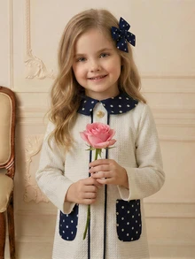 PrepCrw Young Girls' Preppy Style Contrast Color Collar Long Sleeve Dress - White - View 5