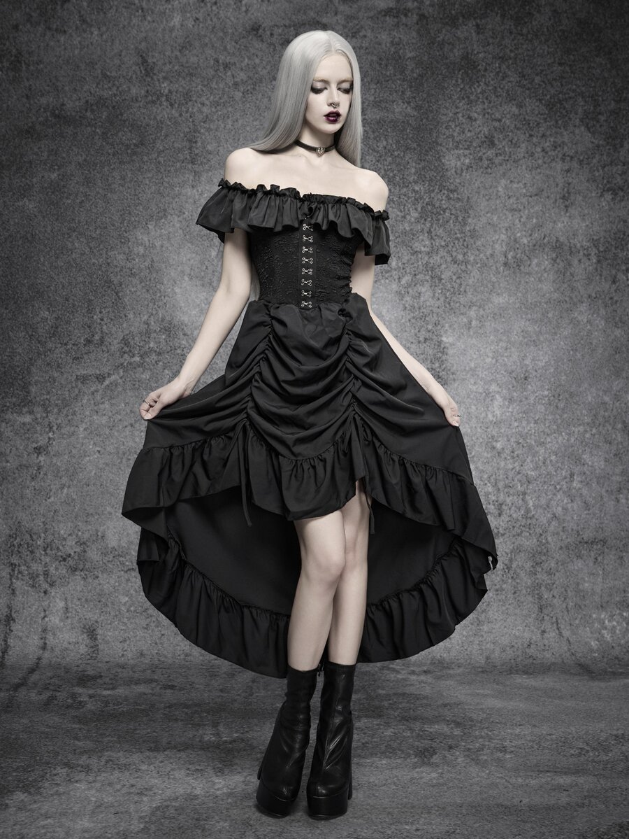 SHEIN ICON Women's Black Vintage Goth Off Shoulder Long Dress, Autumn ...