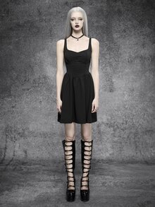 SHEIN ICON Solid Bustier  Fish Bone Decoration Black Goth Prom Cami Dress,Fall/Winter, Halloween Party, Date,Day Wear - Black - View 6