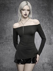 SHEIN ICON 女款法式風格串珠拉鍊單肩荷葉邊上衣 - 黑色 - 查看 4