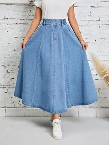 EMERY ROSE Women Denim Skirts Tombol Kantong Zip Plain - Light Wash - View 3