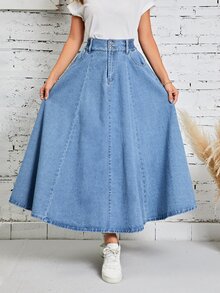 EMERY ROSE Women Denim Skirts Tombol Kantong Zip Plain - Light Wash - View 4