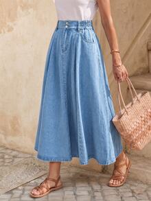EMERY ROSE Women Denim Skirts Tombol Kantong Zip Plain - Light Wash - View 1