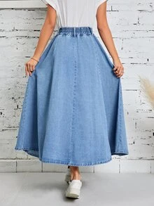 EMERY ROSE Women Denim Skirts Tombol Kantong Zip Plain - Light Wash - View 2