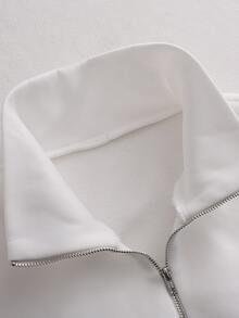 Trelyra White Top Half‑Zip Stand Collar Sweatshirt, Ruffle Hem Patchwork,Going Out Top ,Casual Blouses,Peplum Top Women,Spring, Summer, Autumn, And Winter - White - View 7