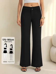 SHEIN Tall 純色高腰喇叭直筒長褲 - 黑色 - 查看 8