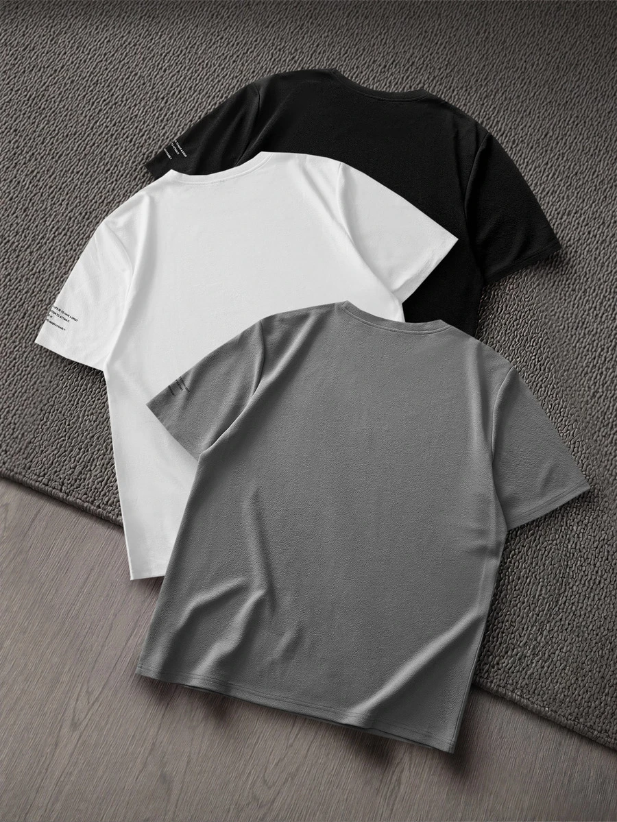 Mainfolk Knitted Casual Short Sleeve T-Shirt Bundle Dinner Boxing Black Light Grey White Summer - Multicolor - View 1