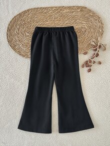 SHEIN Girls' Long Pants Spring Clothing Fall Clothes Winter Clothes Sweatpants With Bows; Cotton-Blend Flared Pants Suitable For Halloween And Christmas. - Black - View 5
