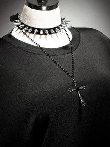 SHEIN ICON Plus Size Retro Sexy Millennial Style Y2K Dark Gothic Halloween Outfit: Simple Casual Batwing Sleeve Black Crew Neck Sweatshirt Fall - Black - View 7