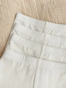 SHEIN 4条装女婴针织柔软纯色休闲短裤套装，四条装，松紧腰带 - 白色 - 查看 5