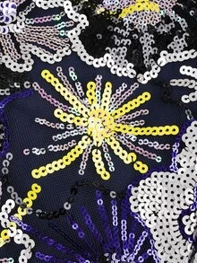 SHEIN Unity 女款掛脖亮片花卉印花迷你洋裝，無袖A字短款派對洋裝，閃亮秋季夜店、雞尾酒會與秋季假期穿搭 - 藍色 - 查看 3