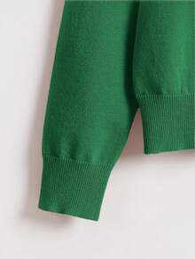 EMERY ROSE Loose Button Decor Round Neck Comfy Solid Color Cardigan Fall Winter Cloth For Women, Christmas - Green - View 7