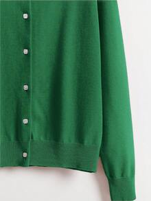EMERY ROSE Loose Button Decor Round Neck Comfy Solid Color Cardigan Fall Winter Cloth For Women, Christmas - Green - View 5